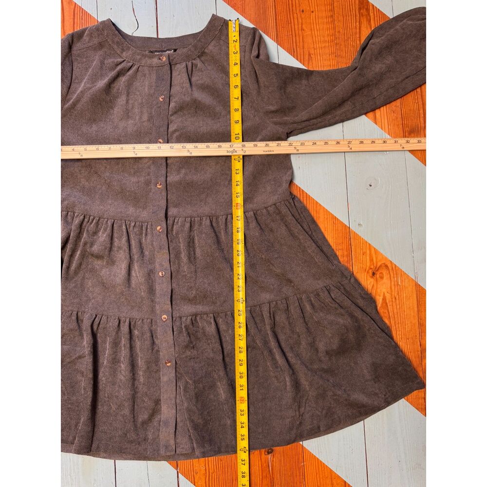 Simply Southern XL Brown Gray Corduroy Tiered Button Front Dress Boho Pockets - Picture 7 of 8